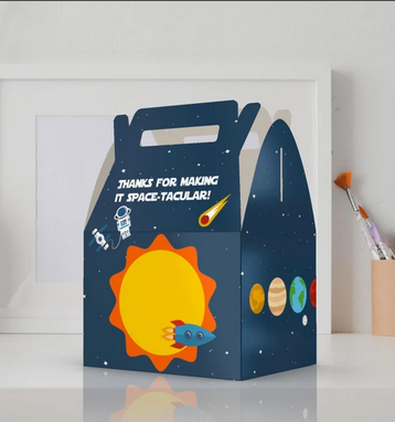Space-tacular, Birthday, Planets, Space, Astronaut, Comet favor box
