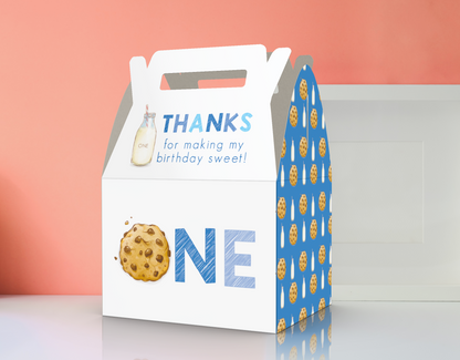 Cookies and Milk, 1st Birthday, Blue, Milk, Cookies Favor box