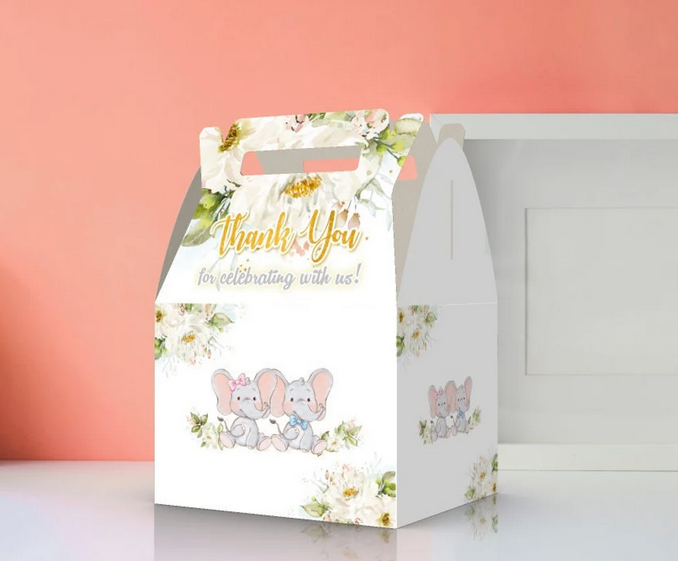 Elephant Twins Birthday or Baby Shower Favor Box