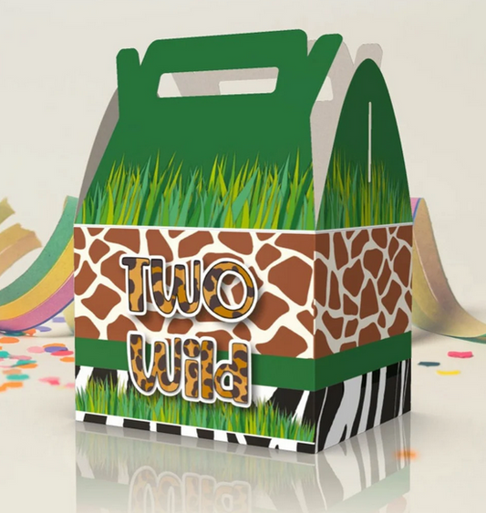 Two Wild, Safari Pattern, 2nd Birthday, Jungle, Safari Favor box