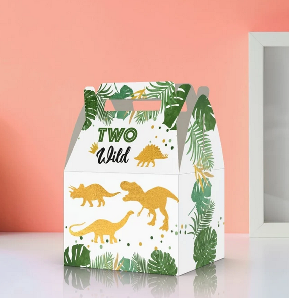 Two Wild, 2nd Birthday, Gold Dinos, Dinosaurs, Jungle, Safari Favor box