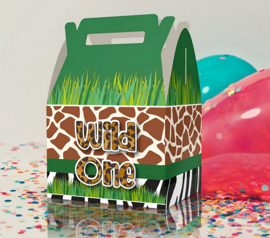 Wild One, Patrón Safari, 1er Cumpleaños, Selva, Caja Safari Favor