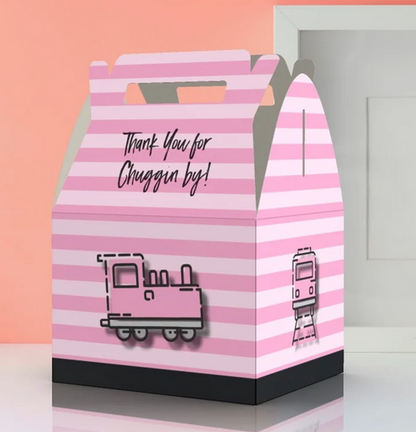 Pink Train, Pink Stripes, Train, Birthday, Baby shower Party Favor Box