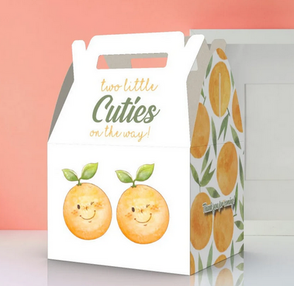 Caja Para Regalos Dos Little Cuties están en camino, Gemelos, Cutie, Naranjas, Babyshower