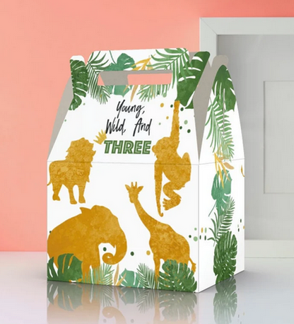 Young Wild and Three, 3rd Birthday, Jungle, Safari Favor box