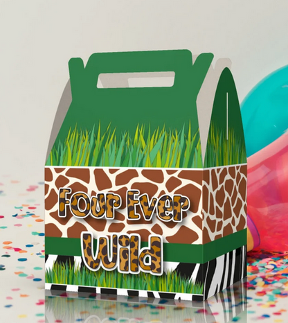 Four Ever Wild, 4th Birthday, Safari Pattern, Jungle, Safari Favor box