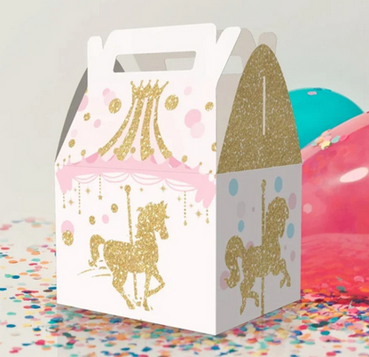 Pink Carousel, Gold, Horses, Carousel, Circus Favor Box