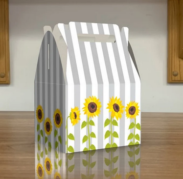 Sunflowers, Sunflower Stripes, Girasoles, Birthday, Babyshower Party Favor Box