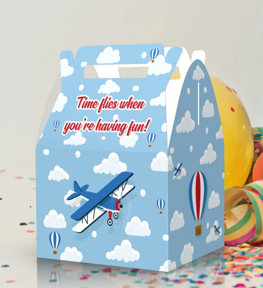 Planes, Hot air balloons, Time flies when you're having fun, Baby shower, birthday Party Favor Box