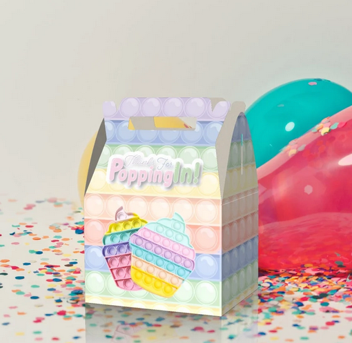 Pastel Pop It, Fidgets, Gracias por poppin conmigo, Caja de favores de fiesta de cumpleaños