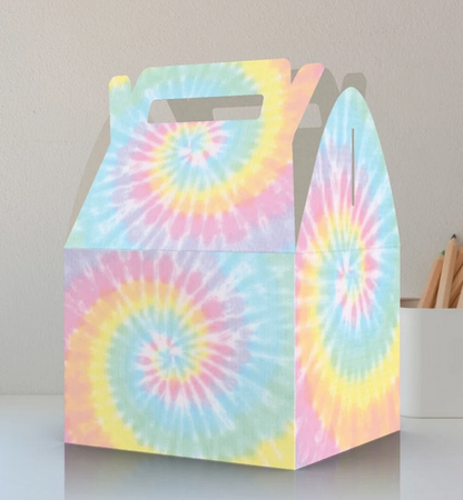 Tie Dye, Pastel Tie Dye, Hippies, 70s, Retro, Birthday Party Favor Box