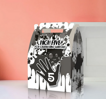 High 5, Paint Splatter, 5th Birthday, Colorful, Birthday Party Favor Box