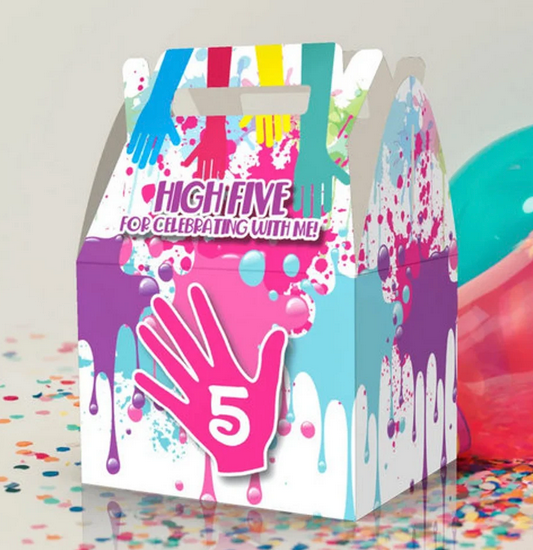 Caja Para Regalos High 5, Salpicaduras de pintura, 5to cumpleaños, Colorido, Fiesta de cumpleaños