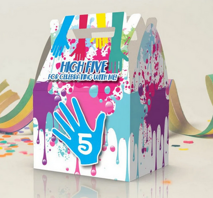 Caja Para Regalos High 5, Salpicaduras de pintura, 5to cumpleaños, Colorido, Fiesta de cumpleaños