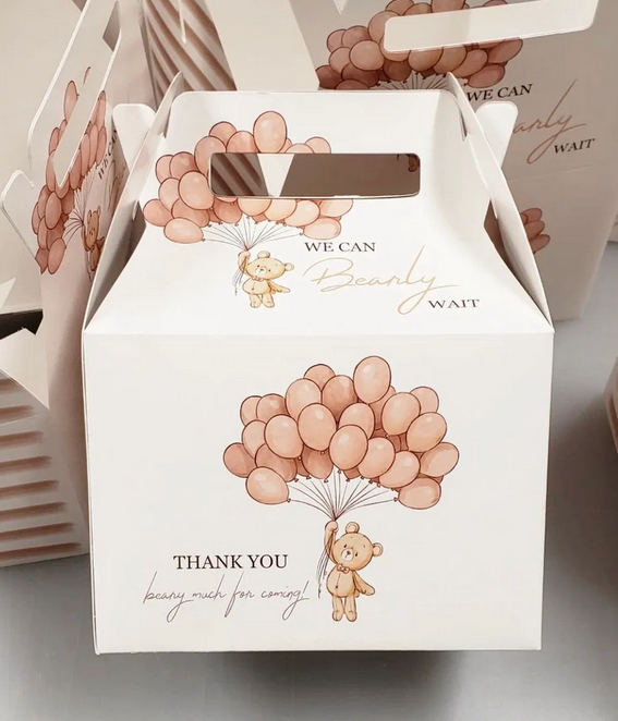 We can Bearly Wait, BROWN, Thank you beary much, Bear, Balloons, Woodland Favor Box