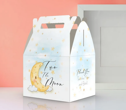 Two the moon, 2nd birthday, Moon, Stars, Birthday Party Favor Box