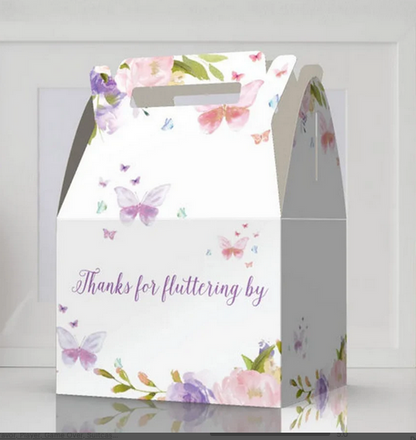 Thanks for fluttering by, Butterflies, Pastel Butterflies, Birthday, Baby shower Favor Box