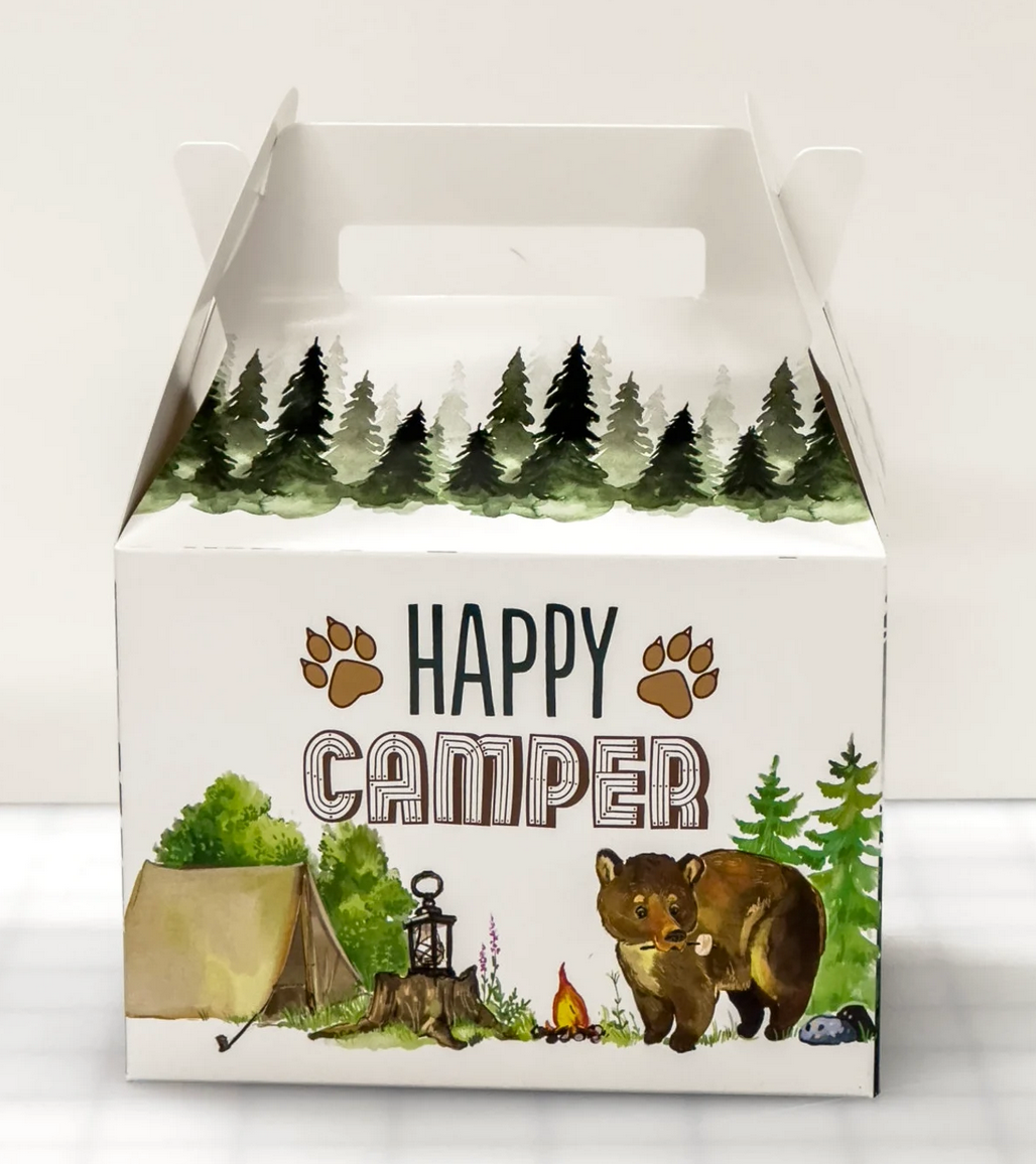 Caja Para Regalos Happy Camper, Cumpleaños, Camping, Woodland