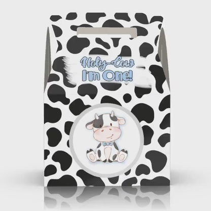 Holy Cow I'm One, 1st birthday, cute cow, cow pattern, Thank moo, farm,  Favor Box