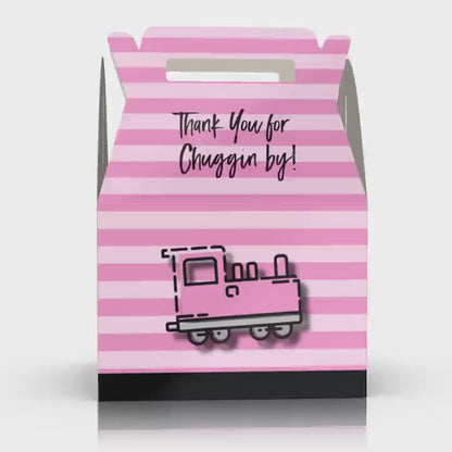 Pink Train, Pink Stripes, Train, Birthday, Baby shower Party Favor Box