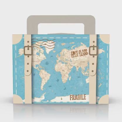 Caja para regalos Maleta azul con mapa vintage