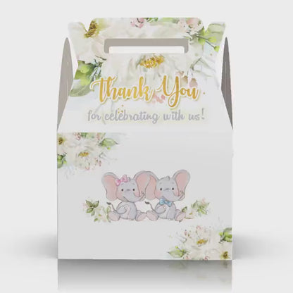 Elephant Twins Birthday or Baby Shower Favor Box