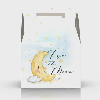 Two the moon, 2nd birthday, Moon, Stars, Birthday Party Favor Box