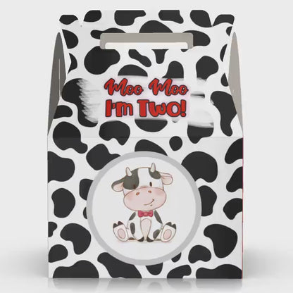 Moo Moo I'm TWO, 2nd birthday, cute cow, cow pattern, Thank moo, farm,  Favor Box