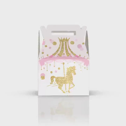 Caja Para Regalos Carrusel Rosa, Oro, Caballos, Carrusel, Circo